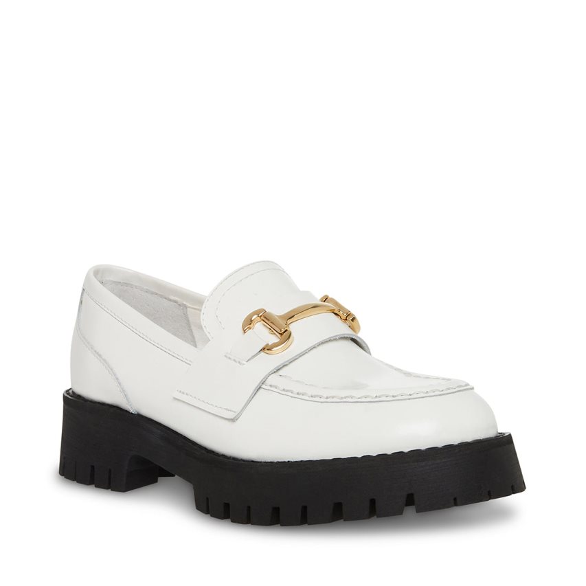 White Steve Madden Lando Leather Women's Platform Shoes | PH 2903AMY